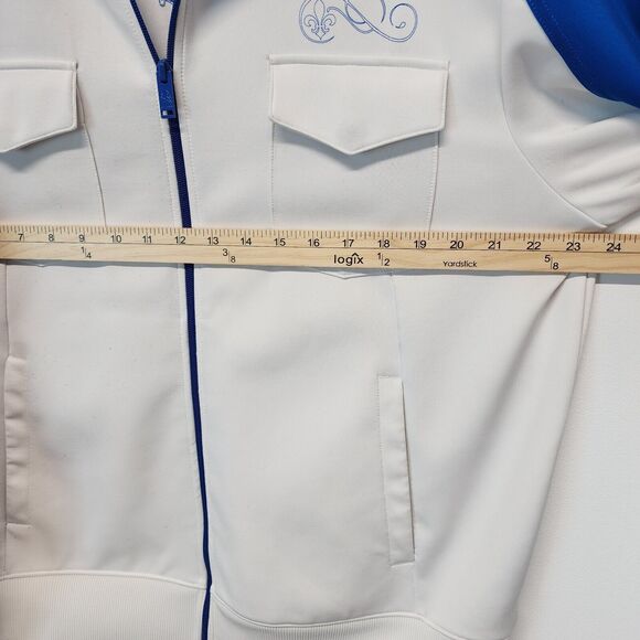 Y2K Express Track Jacket Size L Blue White Epaulettes New York Graphic 2008 - Picture 8 of 14